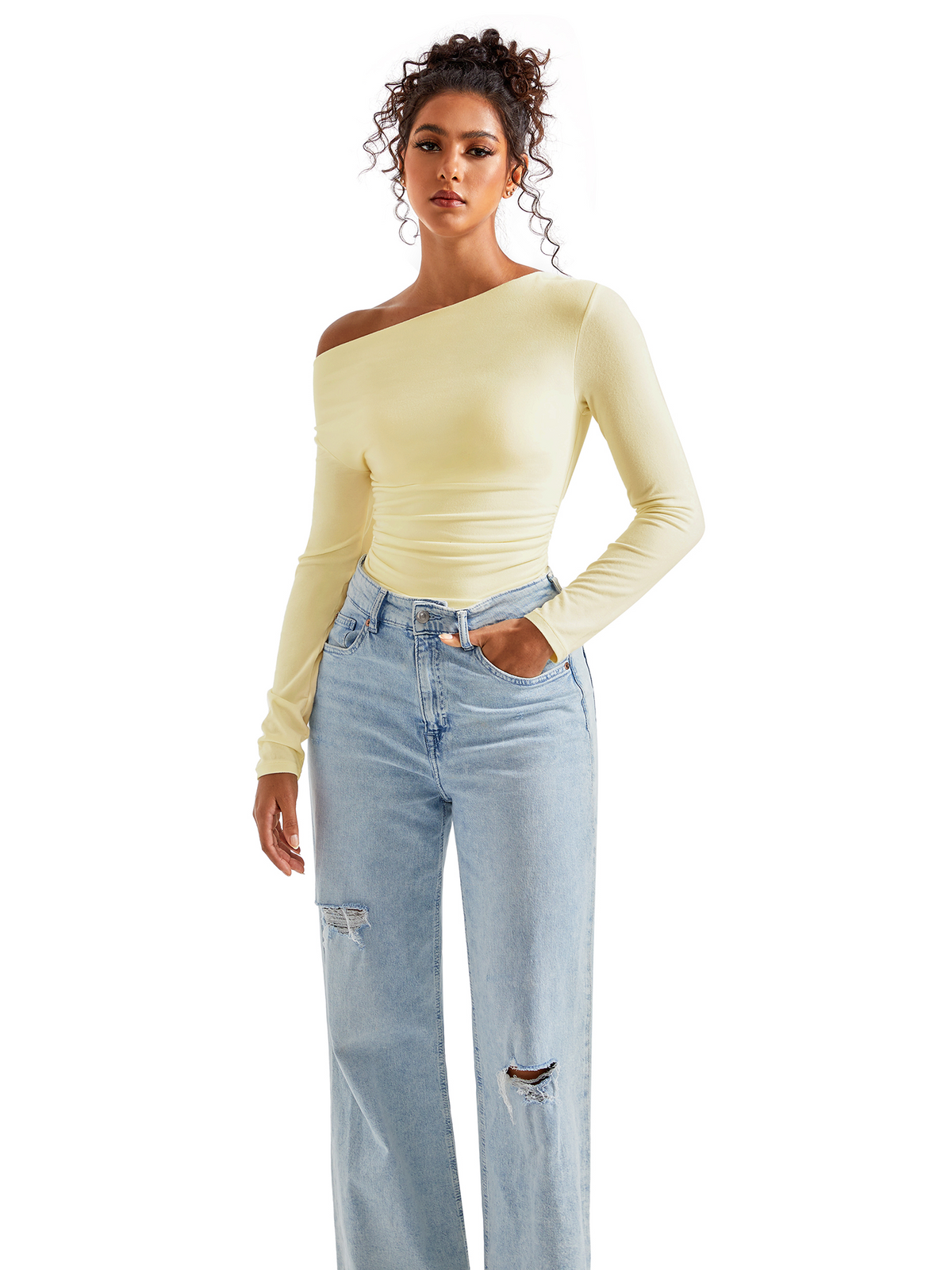 Off Shoulder Cowl Neck Shirt - Long Sleeve