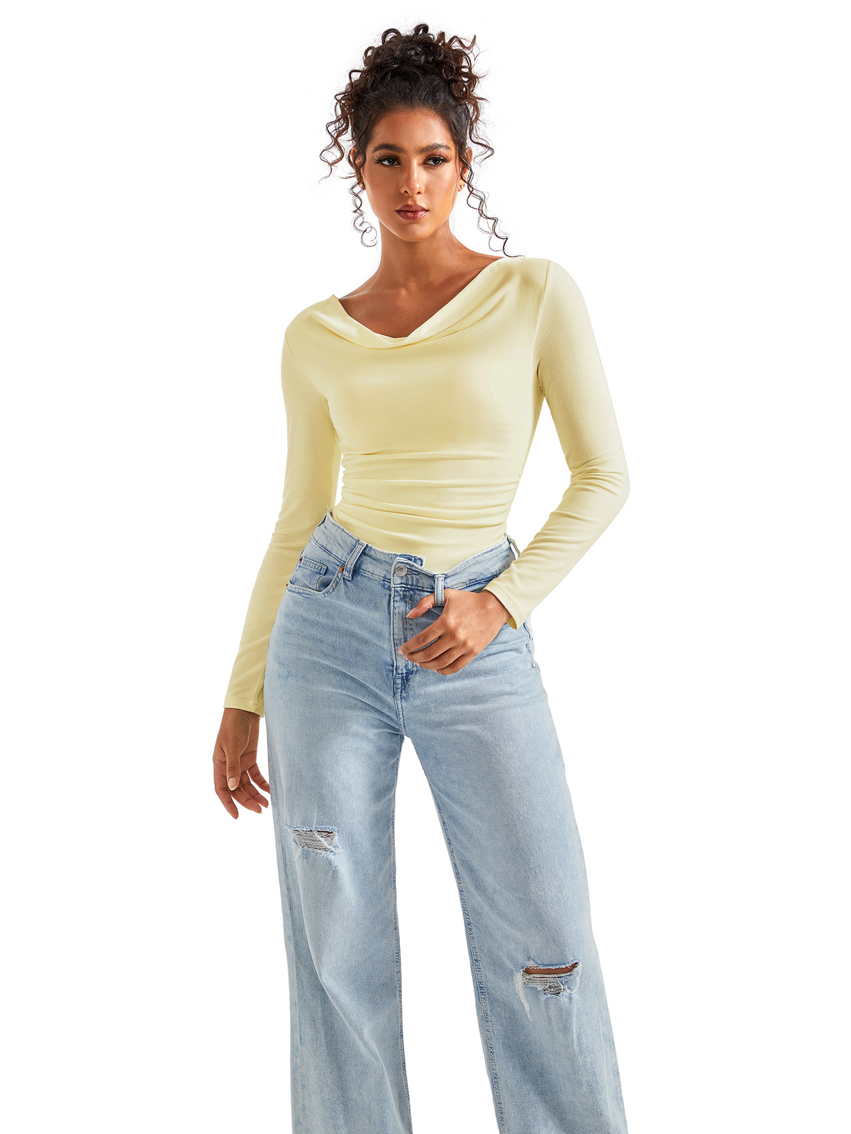 Off Shoulder Cowl Neck Shirt - Long Sleeve