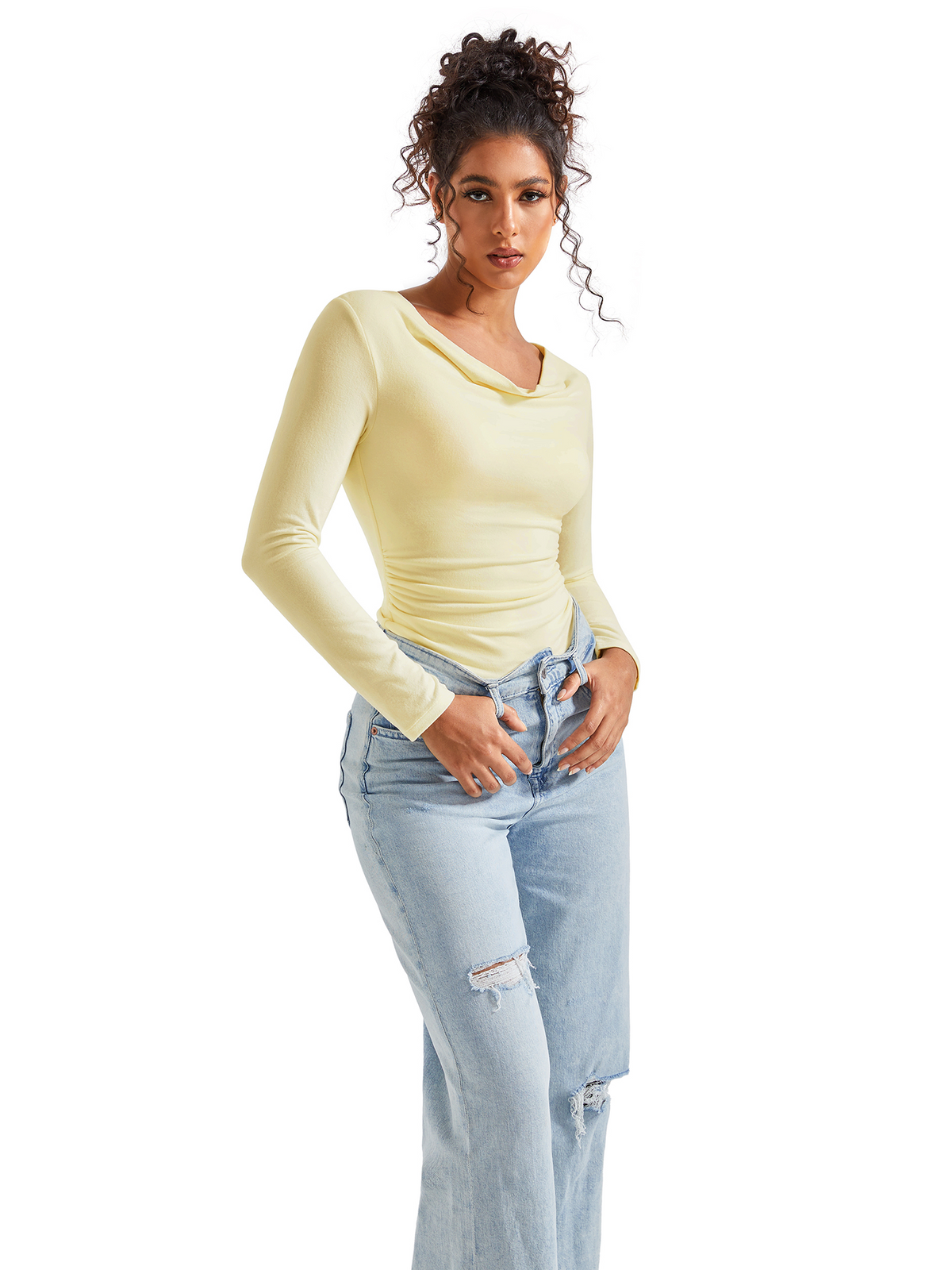 Off Shoulder Cowl Neck Shirt - Long Sleeve