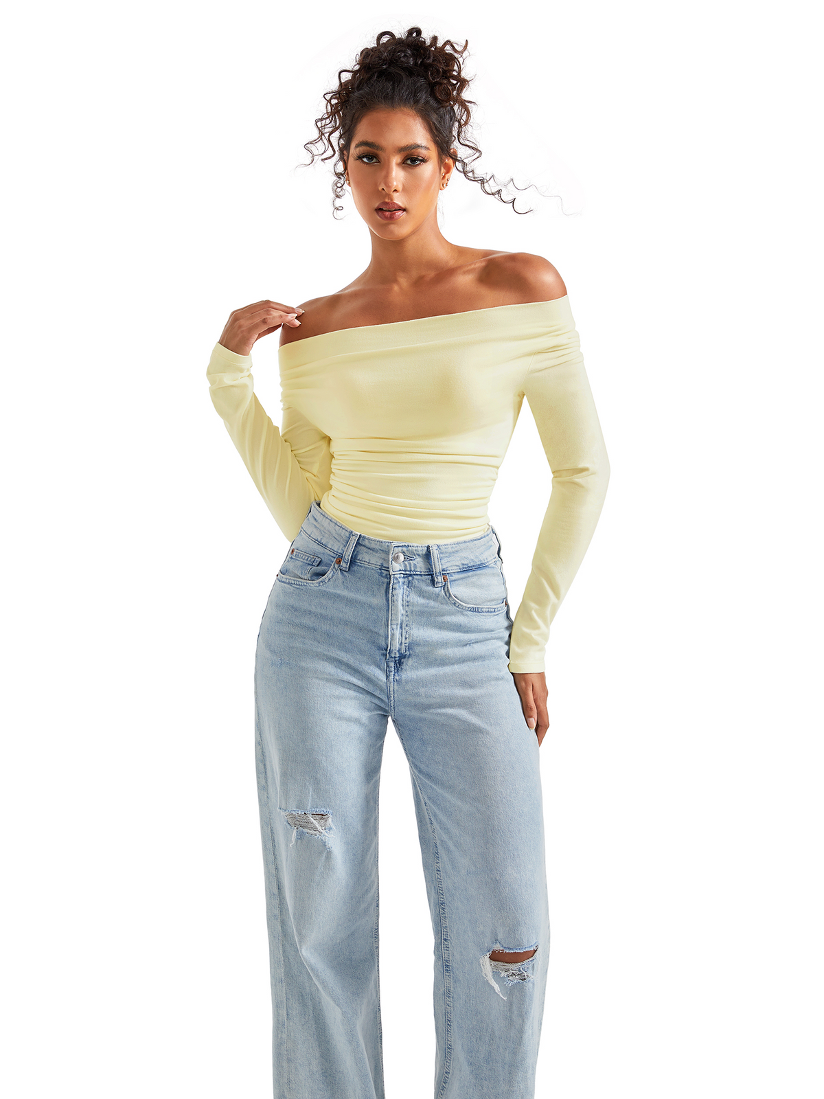 Off Shoulder Cowl Neck Shirt - Long Sleeve