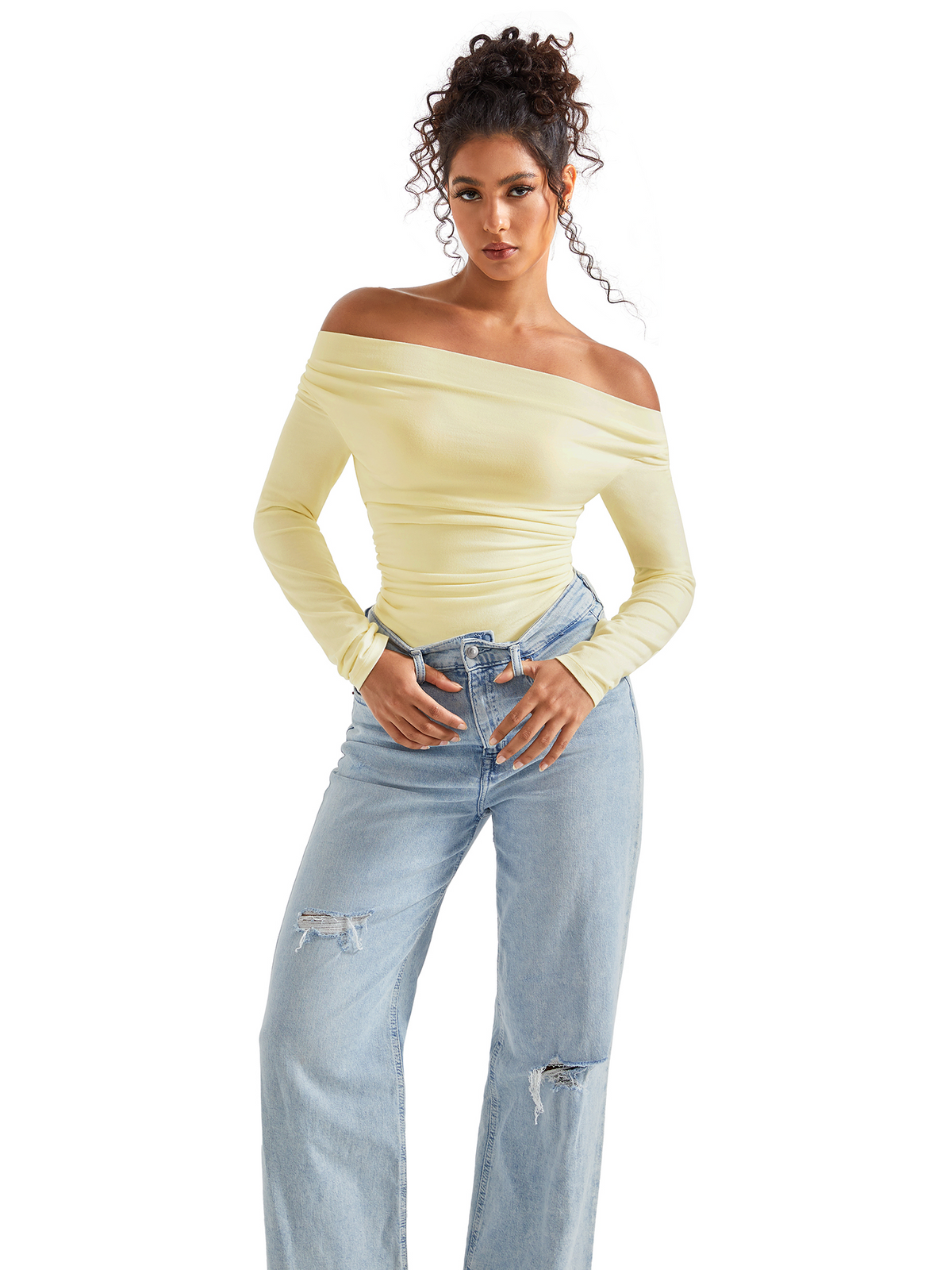 Off Shoulder Cowl Neck Shirt - Long Sleeve