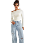 Off Shoulder Cowl Neck Shirt - Long Sleeve