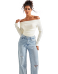 Off Shoulder Cowl Neck Shirt - Long Sleeve