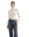 Ribbed Modal High Neck Shirt - Long Sleeve-Clothing-SUUKSESS-Beige-XS-SUUKSESS