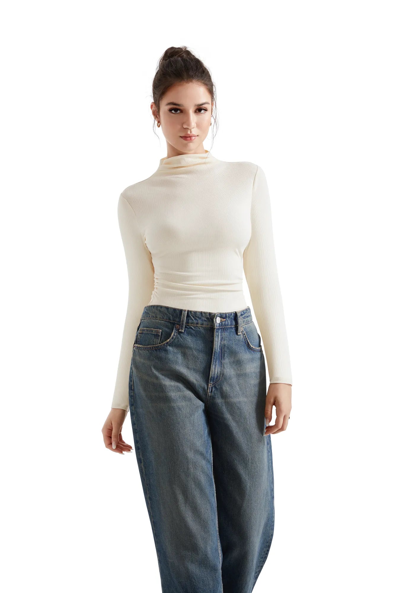 Ribbed Modal High Neck Shirt - Long Sleeve-Clothing-SUUKSESS-SUUKSESS