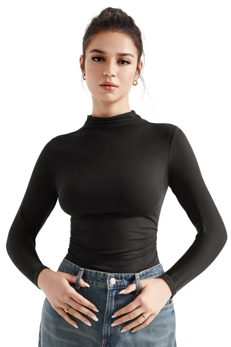 Ribbed Modal High Neck Shirt - Long Sleeve-Clothing-SUUKSESS-Black-XS-SUUKSESS