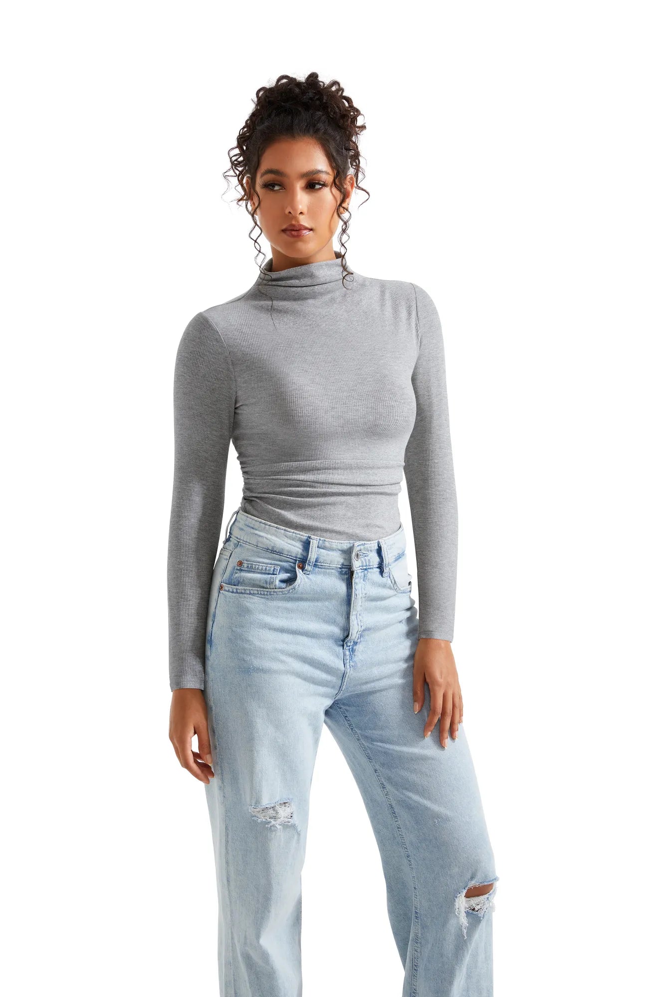 Ribbed Modal High Neck Shirt - Long Sleeve-Clothing-SUUKSESS-SUUKSESS