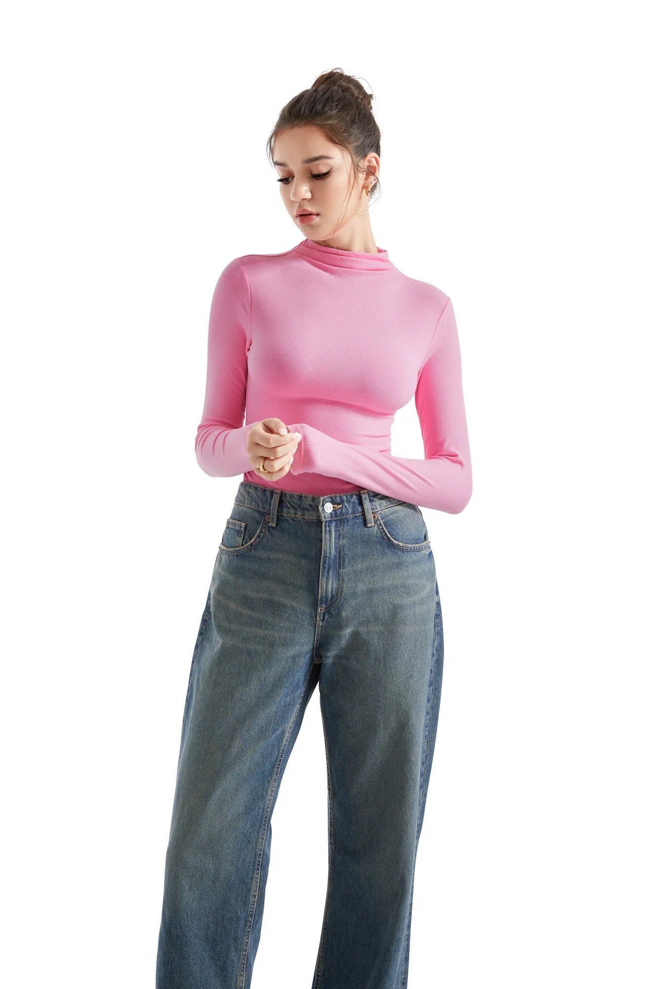 Ribbed Modal High Neck Shirt - Long Sleeve-Clothing-SUUKSESS-SUUKSESS