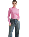 Ribbed Modal High Neck Shirt - Long Sleeve-Clothing-SUUKSESS-Pink-XS-SUUKSESS