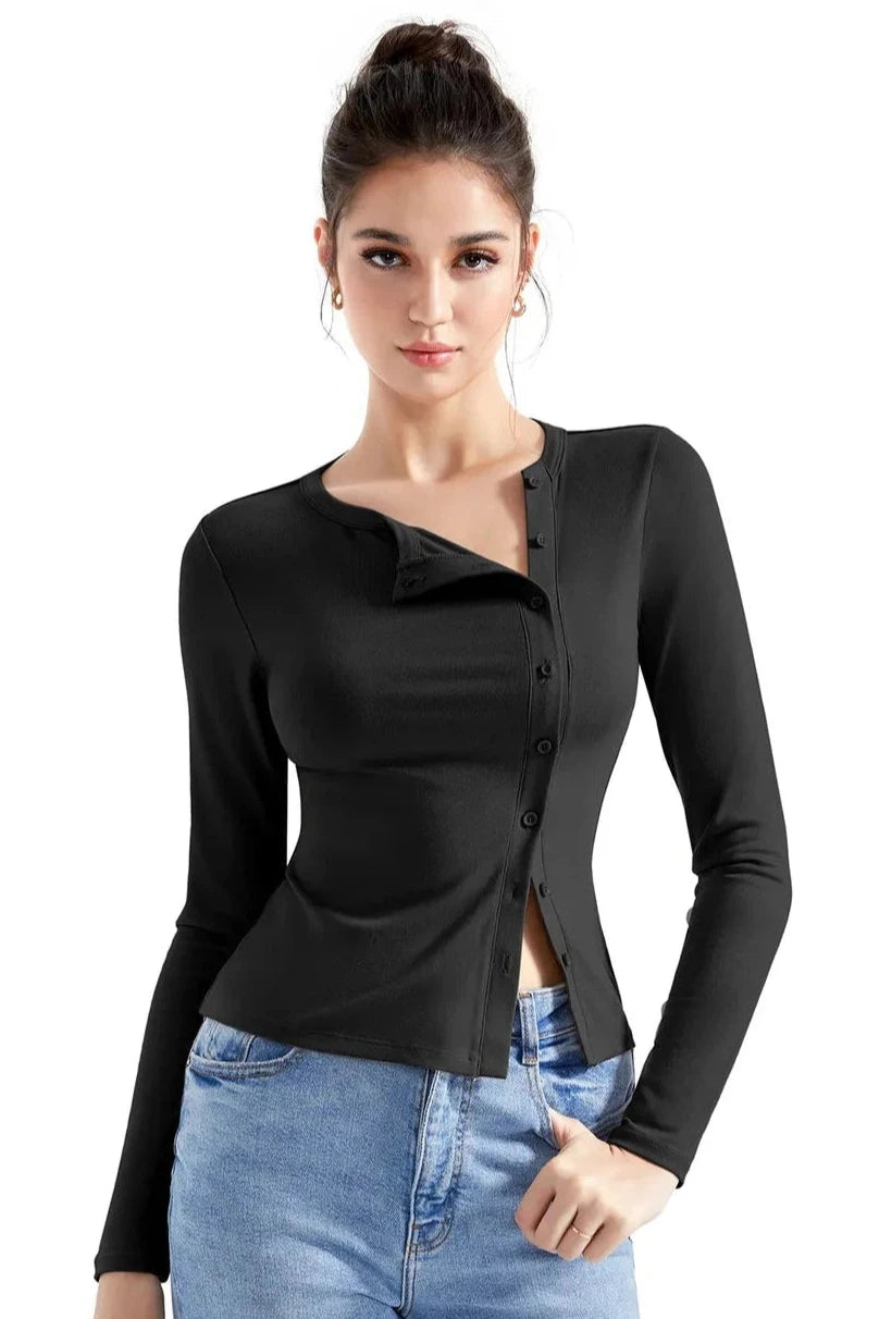 Ribbed Button Down Shirt - Long Sleeve-Clothing-SUUKSESS-Black-XS-SUUKSESS