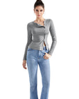 Ribbed Button Down Shirt - Long Sleeve-Clothing-SUUKSESS-Grey-XS-SUUKSESS