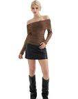 Mesh Off Shoulder Ruched Shirt - Long Sleeve