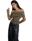 Mesh Off Shoulder Ruched Shirt - Long Sleeve