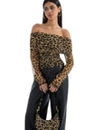Mesh Off Shoulder Ruched Shirt - Long Sleeve