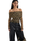 Mesh Off Shoulder Ruched Shirt - Long Sleeve