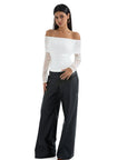 Mesh Off Shoulder Ruched Shirt - Long Sleeve