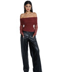 Mesh Off Shoulder Ruched Shirt - Long Sleeve