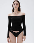 SUUKSESS Women Padded Off The Shoulder Tops Ribbed Long Sleeve Shirts Fall Basic-SUUKSESS-SUUKSESS