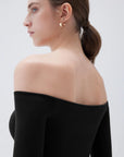 SUUKSESS Women Padded Off The Shoulder Tops Ribbed Long Sleeve Shirts Fall Basic-SUUKSESS-SUUKSESS