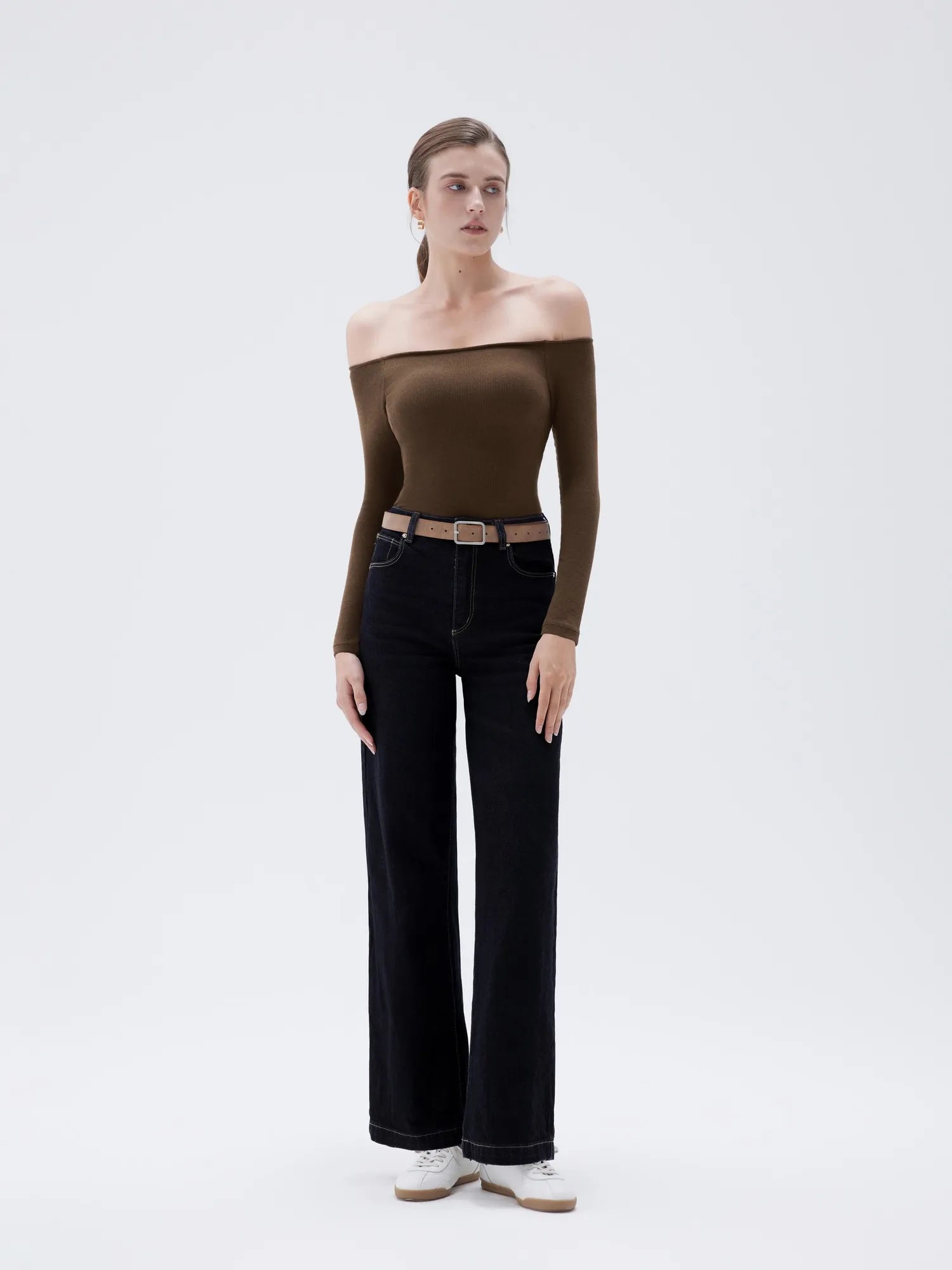 SUUKSESS Women Padded Off The Shoulder Tops Ribbed Long Sleeve Shirts Fall Basic-SUUKSESS-SUUKSESS