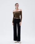 SUUKSESS Women Padded Off The Shoulder Tops Ribbed Long Sleeve Shirts Fall Basic-SUUKSESS-SUUKSESS