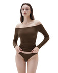 SUUKSESS Women Padded Off The Shoulder Tops Ribbed Long Sleeve Shirts Fall Basic-SUUKSESS-SUUKSESS