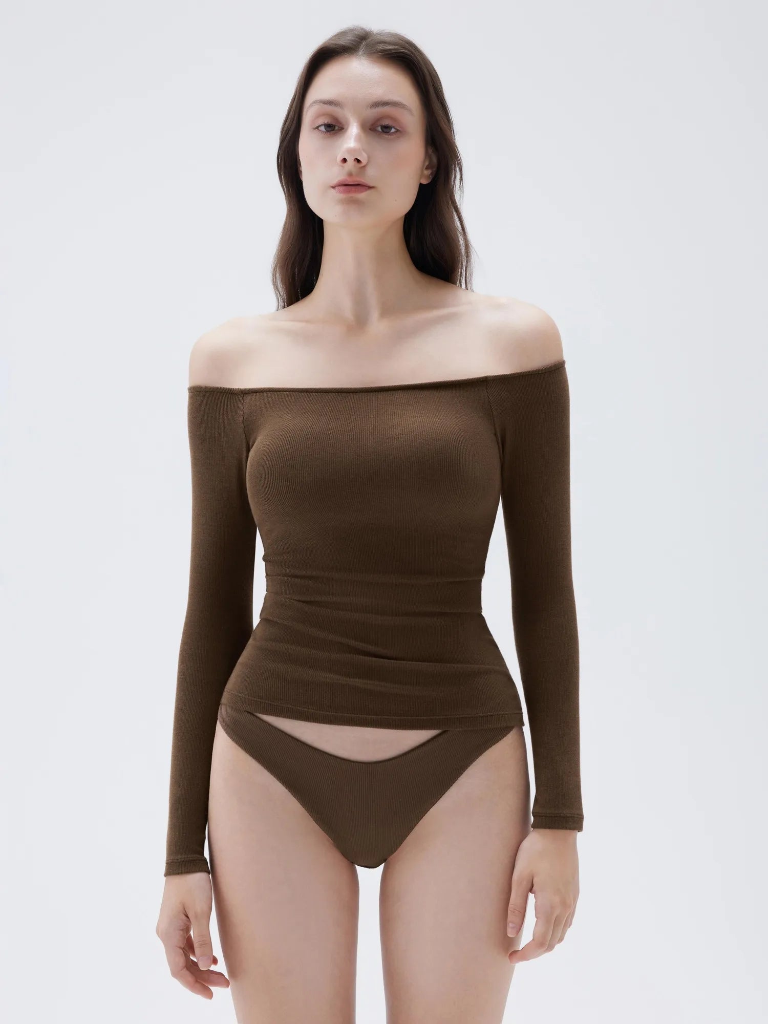 SUUKSESS Women Padded Off The Shoulder Tops Ribbed Long Sleeve Shirts Fall Basic-SUUKSESS-SUUKSESS