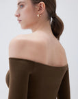 SUUKSESS Women Padded Off The Shoulder Tops Ribbed Long Sleeve Shirts Fall Basic-SUUKSESS-SUUKSESS