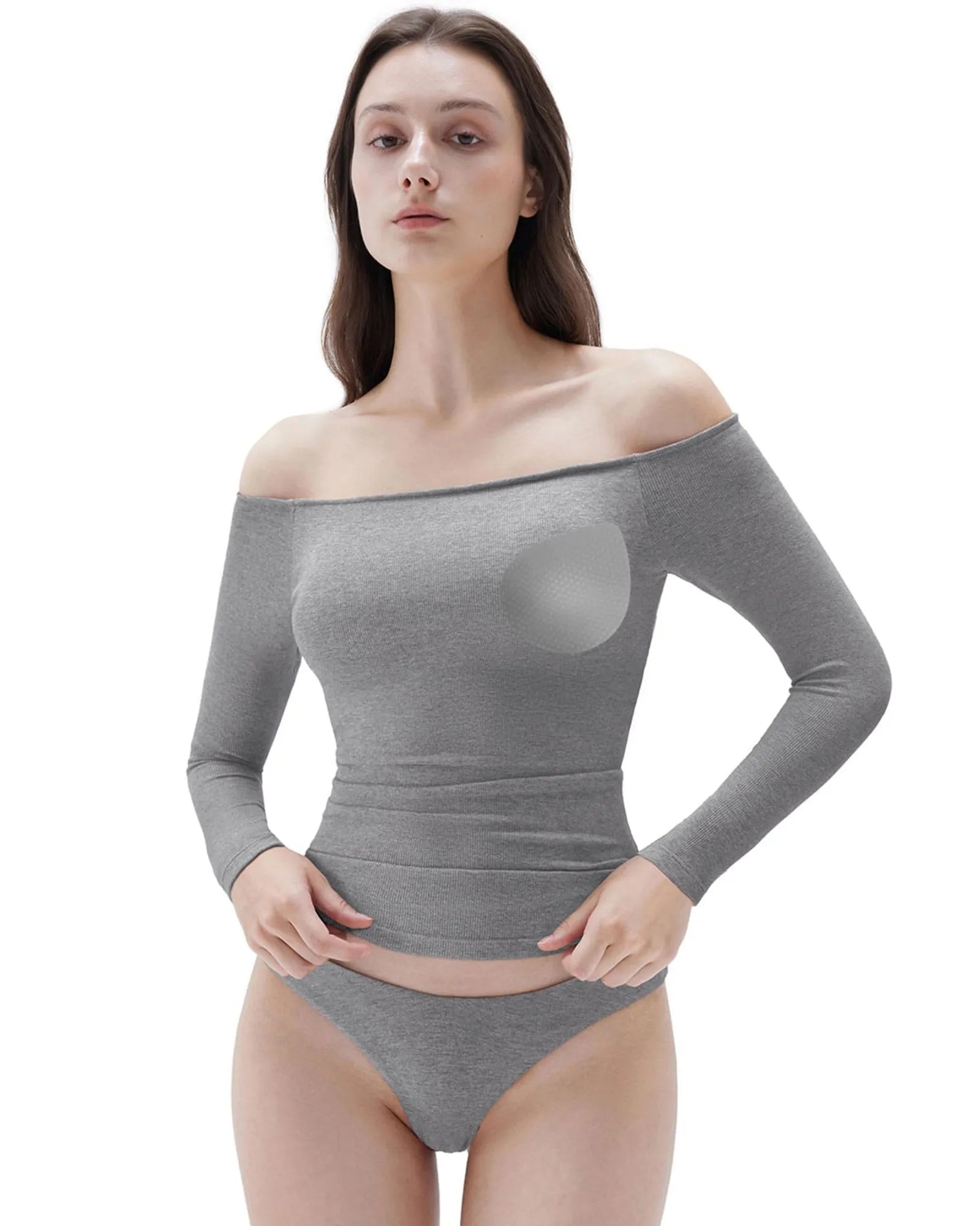 Ribbed Padded Off Shoulder Shirt - Long Sleeve