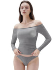Ribbed Padded Off Shoulder Shirt - Long Sleeve