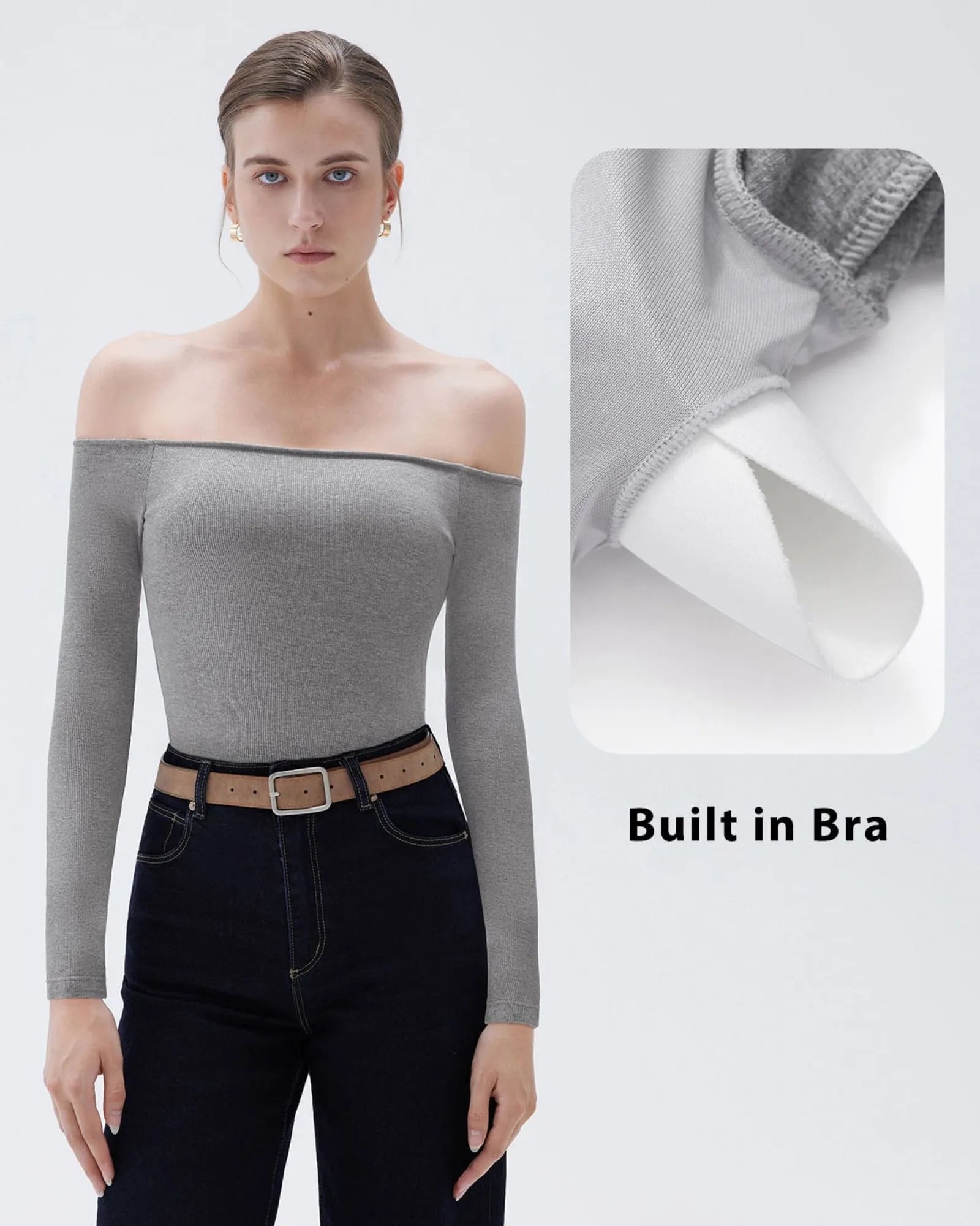 Ribbed Padded Off Shoulder Shirt - Long Sleeve