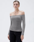 Ribbed Padded Off Shoulder Shirt - Long Sleeve