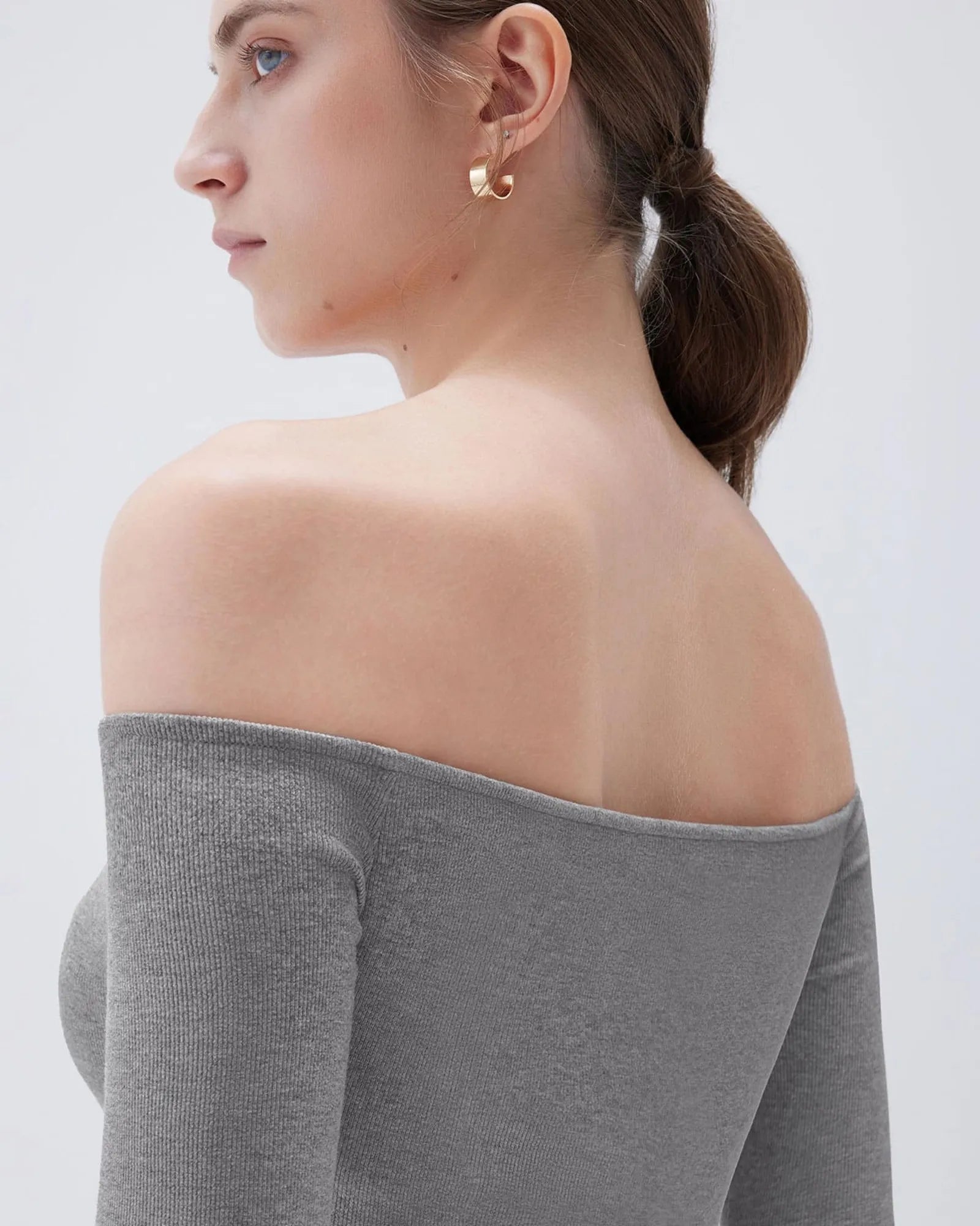Ribbed Padded Off Shoulder Shirt - Long Sleeve