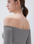 Ribbed Padded Off Shoulder Shirt - Long Sleeve