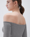 Ribbed Padded Off Shoulder Shirt - Long Sleeve