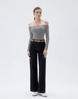 Ribbed Padded Off Shoulder Shirt - Long Sleeve