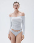 SUUKSESS Women Padded Off The Shoulder Tops Ribbed Long Sleeve Shirts Fall Basic-SUUKSESS-Grey-XS-SUUKSESS