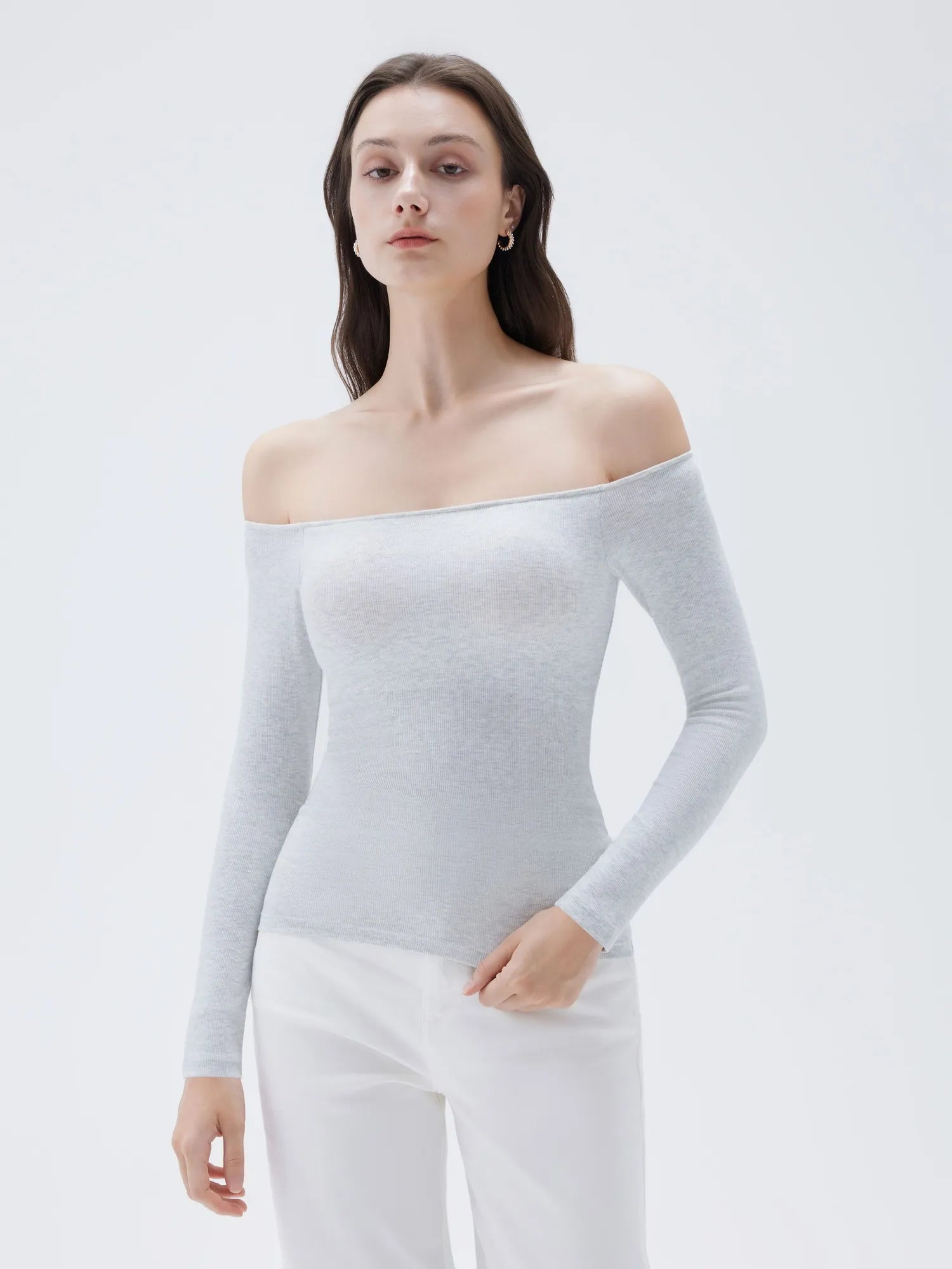SUUKSESS Women Padded Off The Shoulder Tops Ribbed Long Sleeve Shirts Fall Basic-SUUKSESS-SUUKSESS