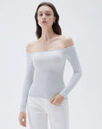 SUUKSESS Women Padded Off The Shoulder Tops Ribbed Long Sleeve Shirts Fall Basic-SUUKSESS-SUUKSESS