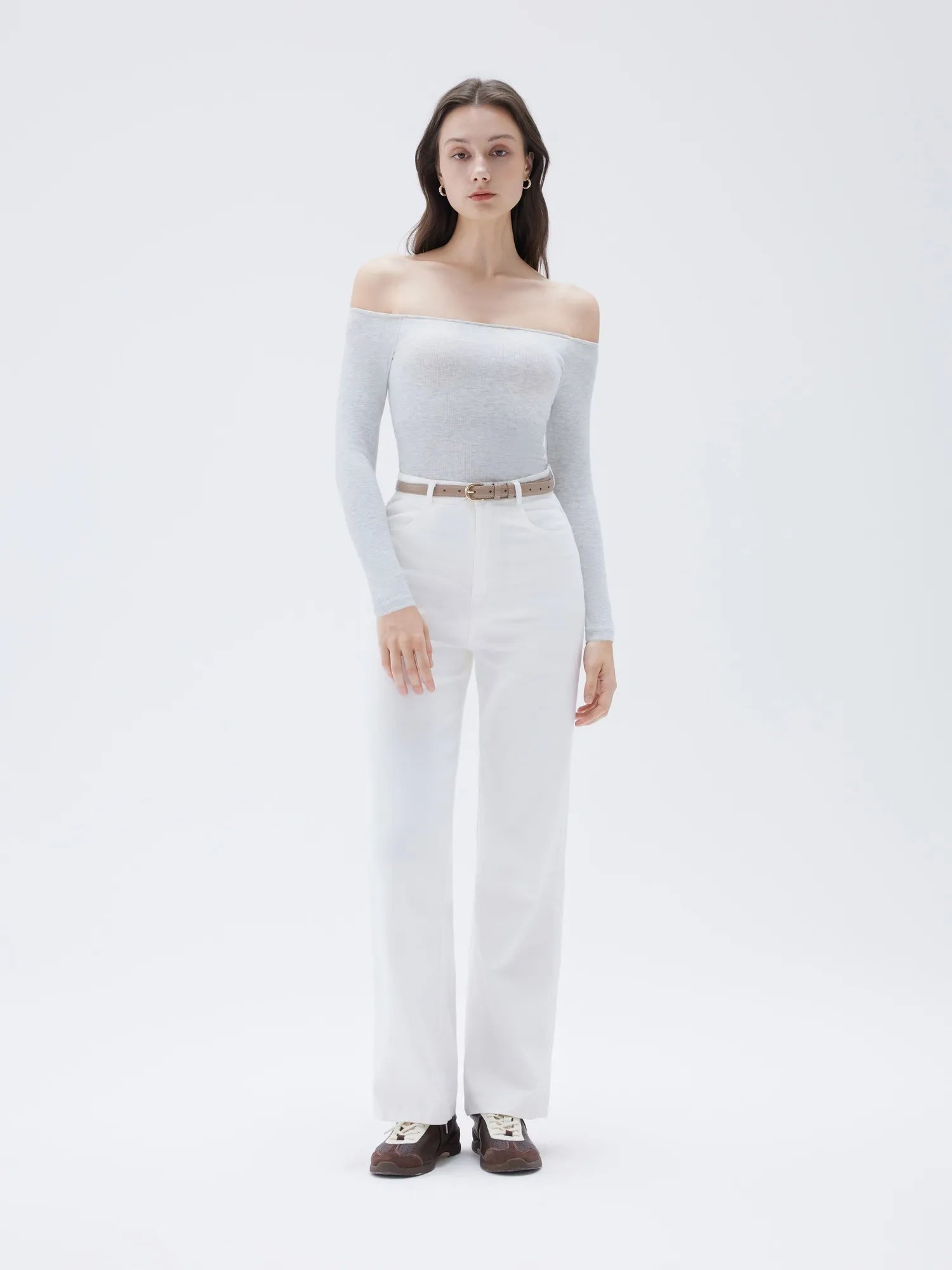 SUUKSESS Women Padded Off The Shoulder Tops Ribbed Long Sleeve Shirts Fall Basic-SUUKSESS-SUUKSESS
