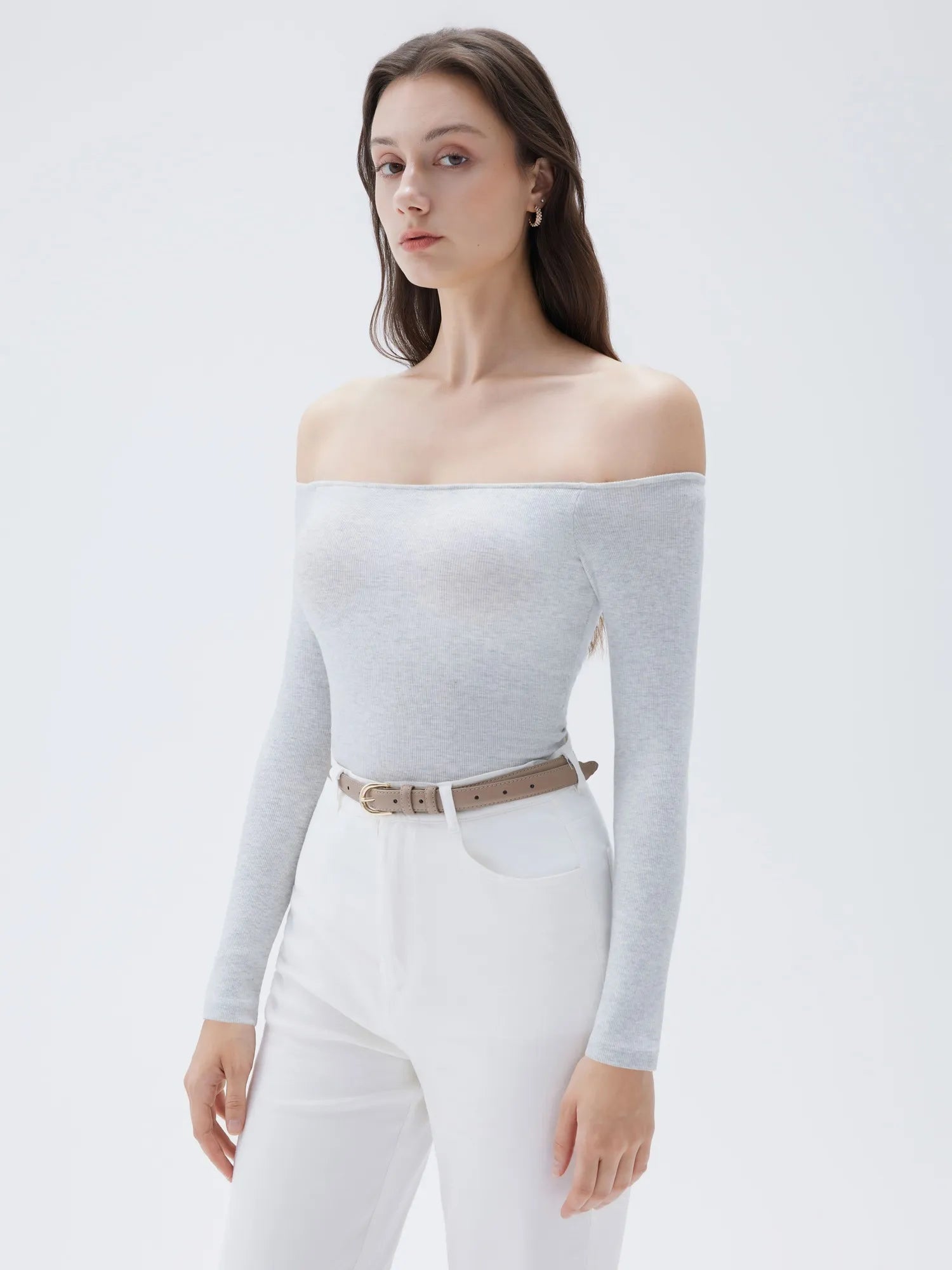 SUUKSESS Women Padded Off The Shoulder Tops Ribbed Long Sleeve Shirts Fall Basic-SUUKSESS-SUUKSESS