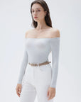 SUUKSESS Women Padded Off The Shoulder Tops Ribbed Long Sleeve Shirts Fall Basic-SUUKSESS-SUUKSESS