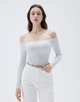 SUUKSESS Women Padded Off The Shoulder Tops Ribbed Long Sleeve Shirts Fall Basic-SUUKSESS-SUUKSESS