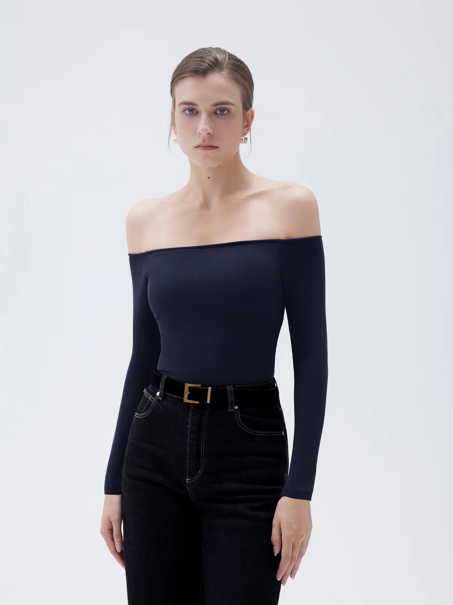 SUUKSESS Women Padded Off The Shoulder Tops Ribbed Long Sleeve Shirts Fall Basic-SUUKSESS-SUUKSESS