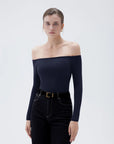 SUUKSESS Women Padded Off The Shoulder Tops Ribbed Long Sleeve Shirts Fall Basic-SUUKSESS-SUUKSESS