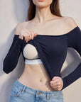 SUUKSESS Women Padded Off The Shoulder Tops Ribbed Long Sleeve Shirts Fall Basic-SUUKSESS-SUUKSESS