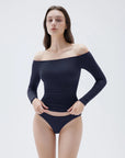 SUUKSESS Women Padded Off The Shoulder Tops Ribbed Long Sleeve Shirts Fall Basic-SUUKSESS-SUUKSESS