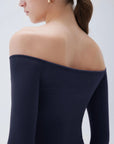 SUUKSESS Women Padded Off The Shoulder Tops Ribbed Long Sleeve Shirts Fall Basic-SUUKSESS-SUUKSESS