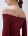 SUUKSESS Women Padded Off The Shoulder Tops Ribbed Long Sleeve Shirts Fall Basic-SUUKSESS-SUUKSESS