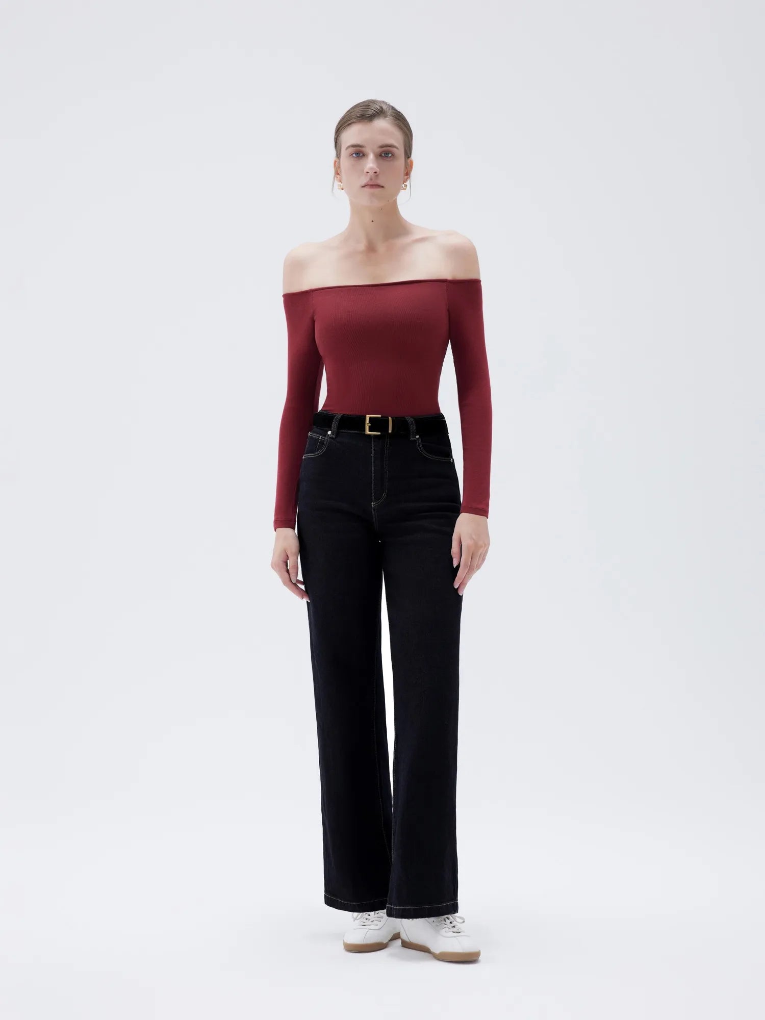 SUUKSESS Women Padded Off The Shoulder Tops Ribbed Long Sleeve Shirts Fall Basic-SUUKSESS-SUUKSESS